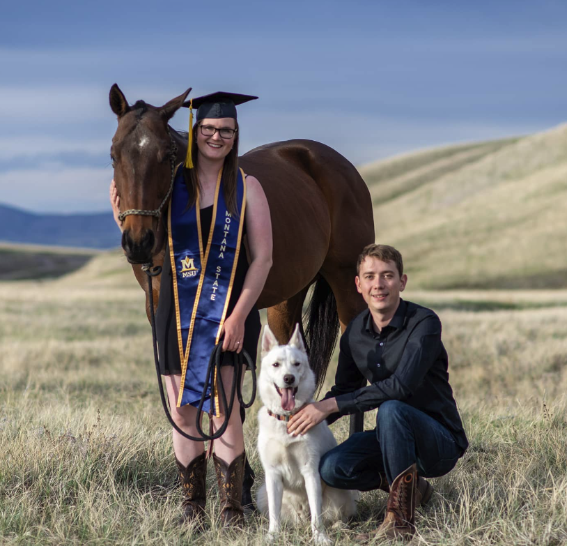 thea with horse dog and husband