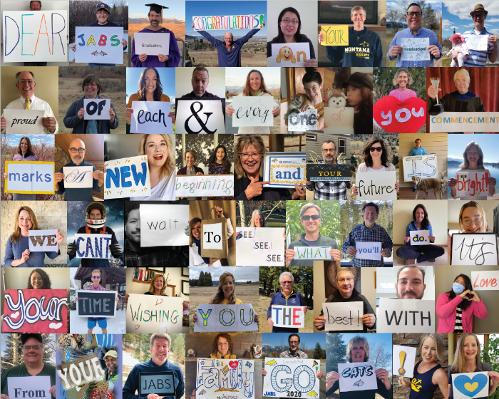 collage of Jabs faculty and staff with congrats message to graduates