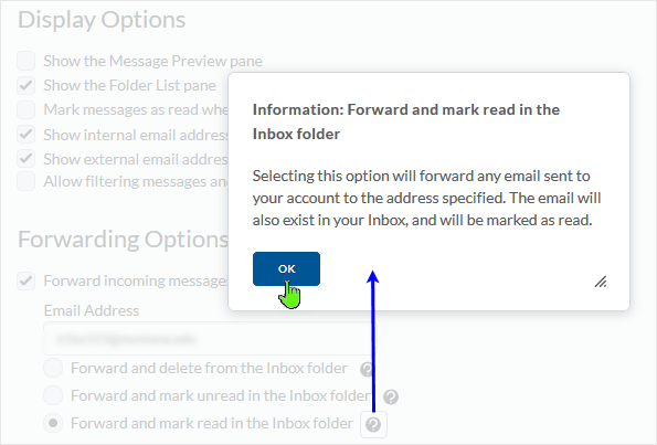 D2L 20.19.05 screenshot - shows the popup dialogue box generated by selecting the question mark icon