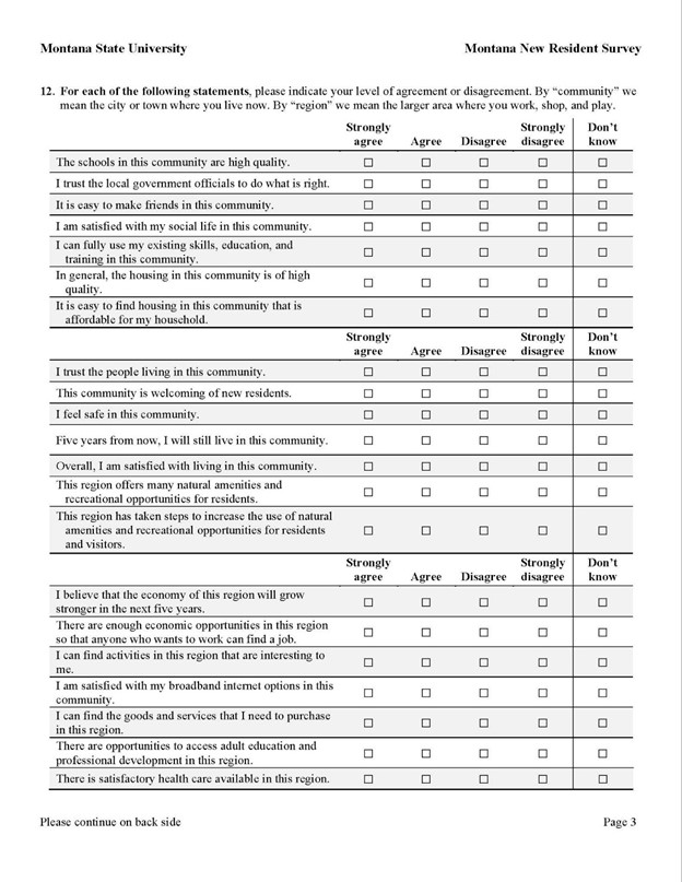 Page 3 Montana New Resident Survey