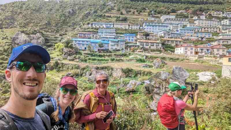 A picture of the Namche Bazaar in the distance