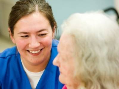 Upclose student and older patient