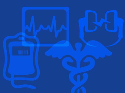 Graphic containing cartoonish icons of a stethoscope, heart monitor and the staph of Hermes to connote the paramedic profession.