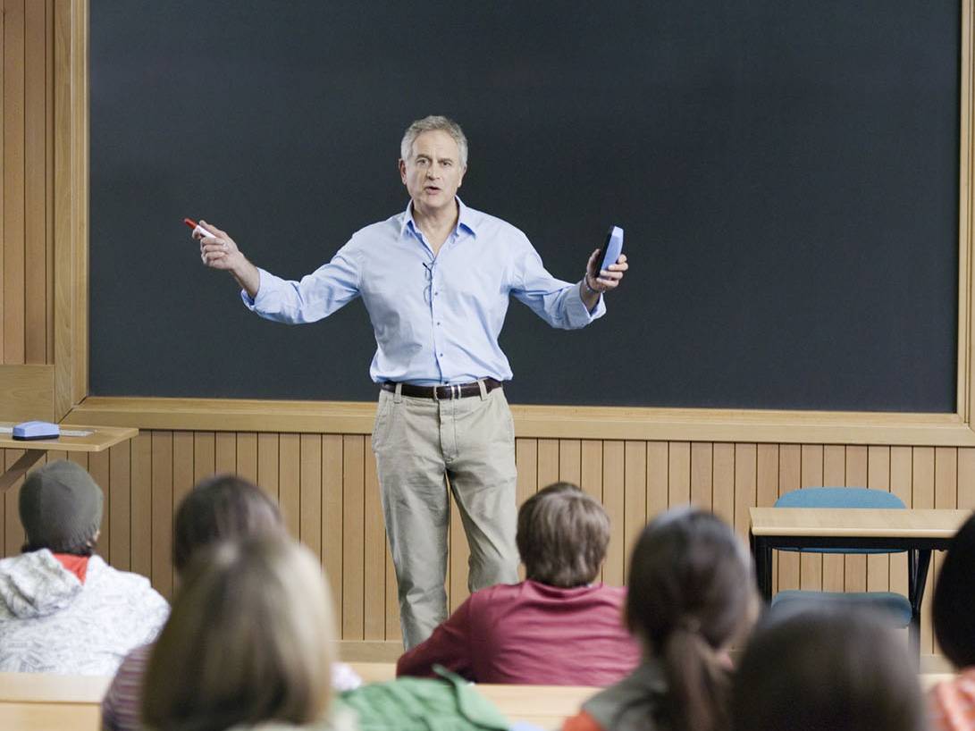 Professor lecturing in a lecture hall