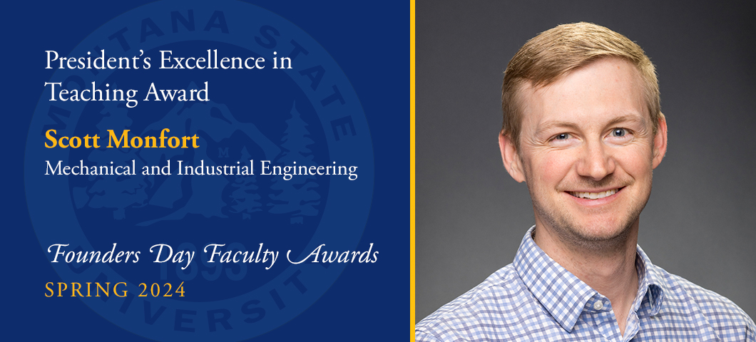 President's Excellence in Teaching Award: Scott Monfort, Founders Day Faculty Awards, Academic Year 2023-24. Portrait of Scott Monfort.