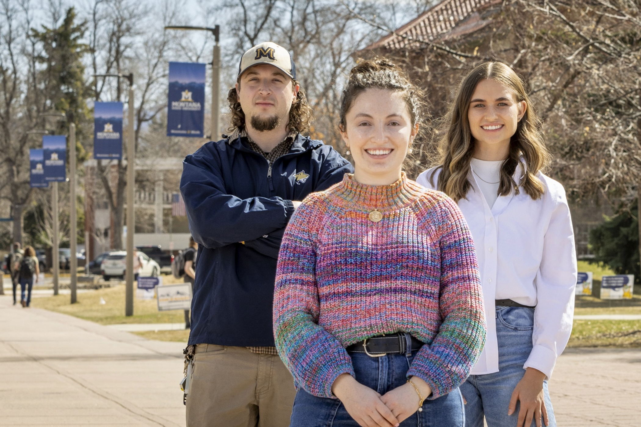 three students on MSU campus